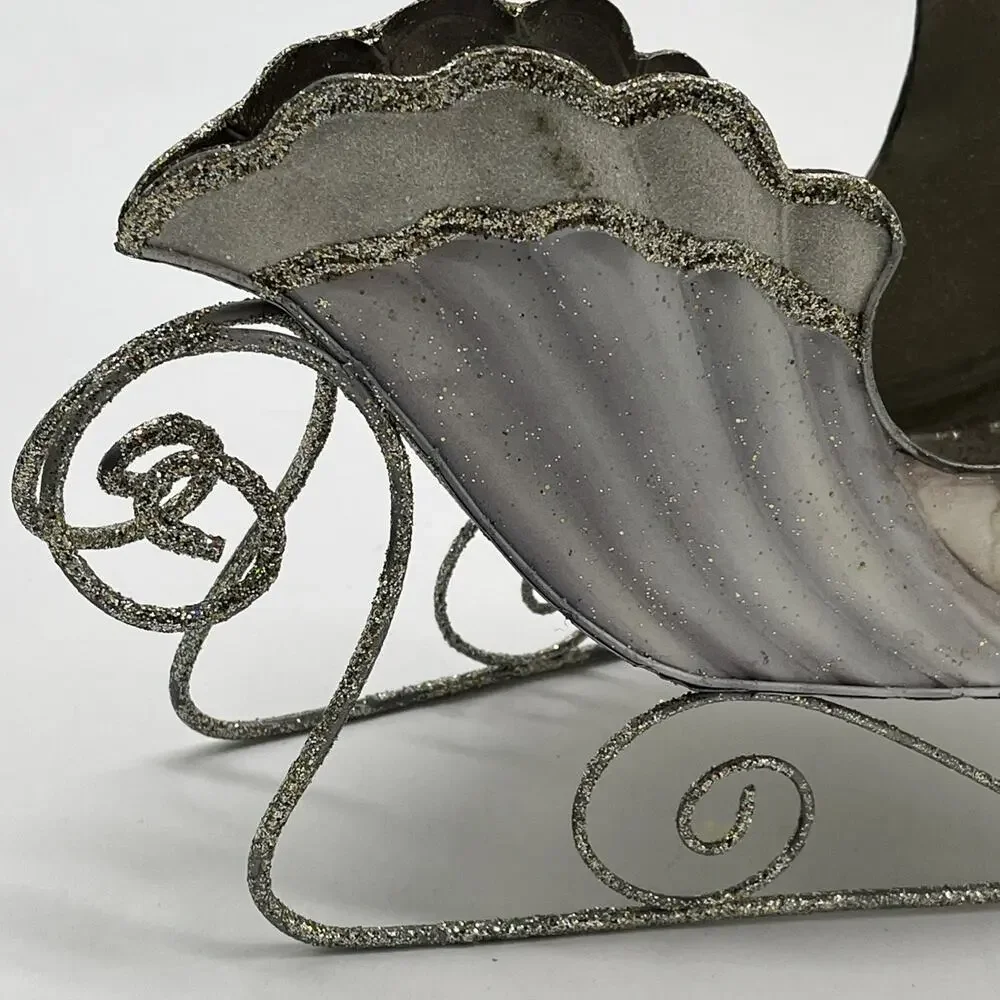 Pier 1 Santa’s Sleigh – Silver Tone Glitter Holiday Décor – 8x15, NWT